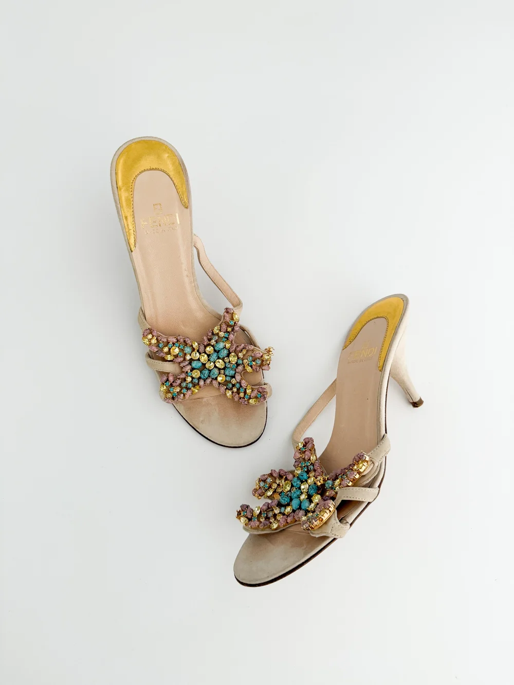 Fendi Vintage Beaded Starfish Kitten Suede Sandal Heels (IT